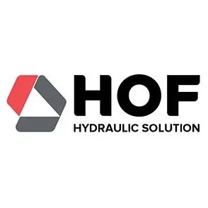 Logo de HOF, componentes hidráulicos distribuidos por UTECSA en Chile